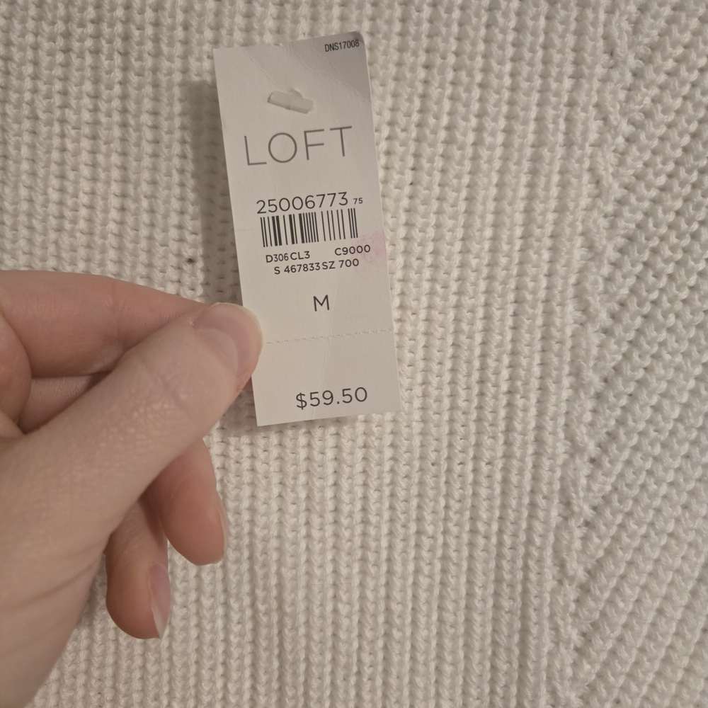 LOFT Ivory Knit Tank Top with Lace Hem - Picture 3 of 4